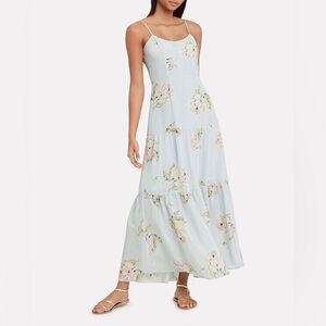 Intermix Light Blue Genevieve Floral Silk Sleeveless Tiered Maxi Dress, Size XS